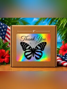 Patriotic Holographic Butterfly Thank You Stickers 3”x3”-100ct. New